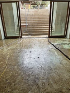 Water damaged room during water damage restoration