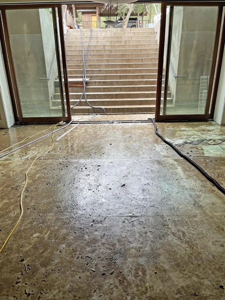 Water damaged room during water damage restoration