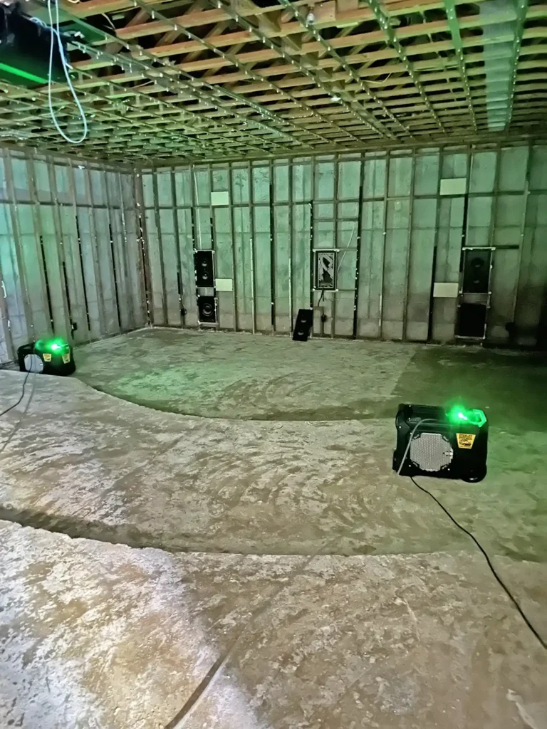 Water damaged room during water damage restoration