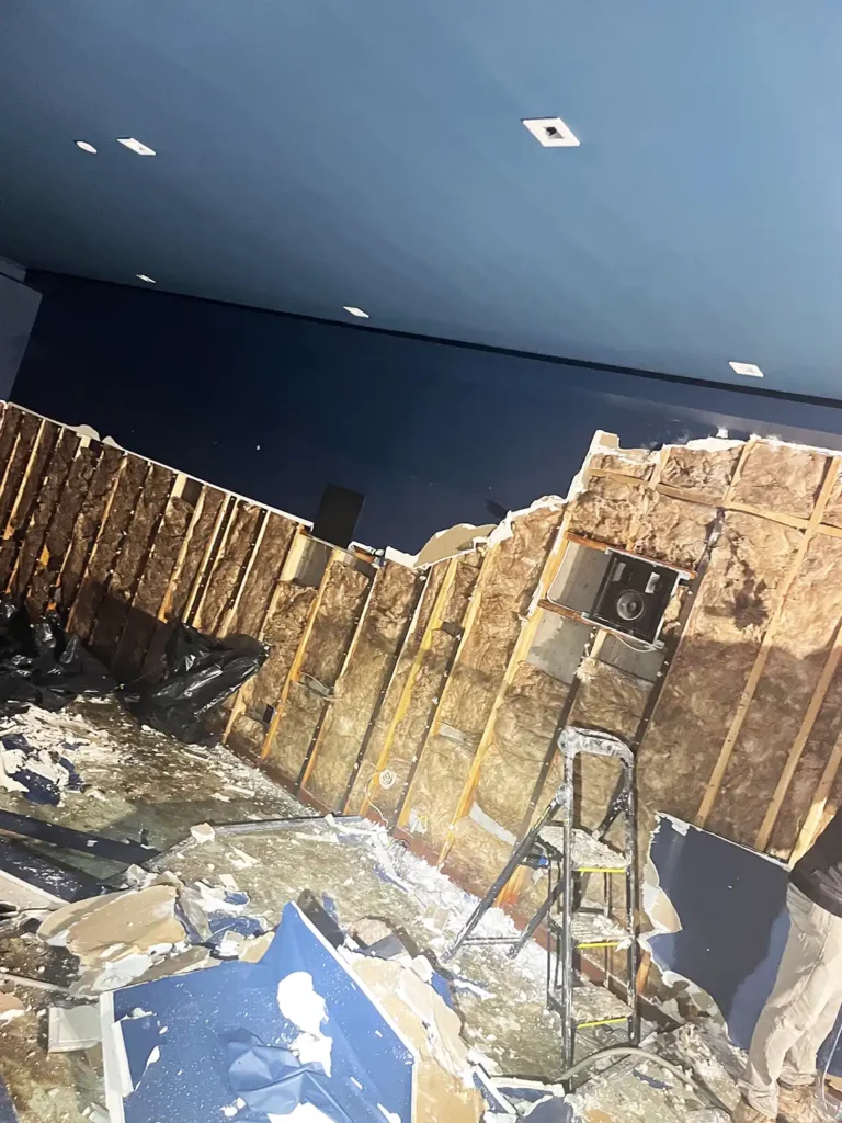 Water damaged room during water damage restoration