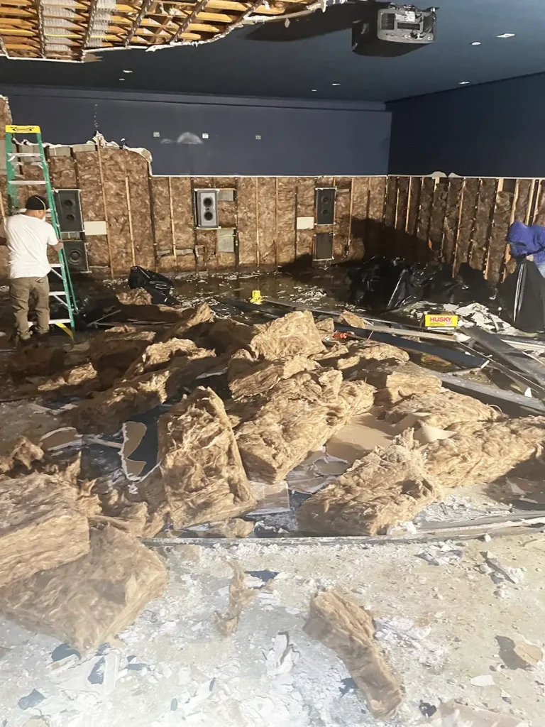 Water damaged room during water damage restoration