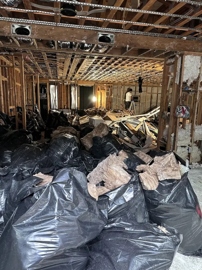Water damaged room during water damage restoration