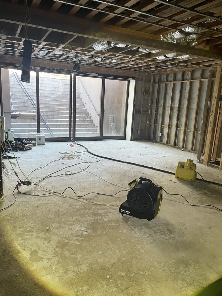 Water damaged room after water damage restoration