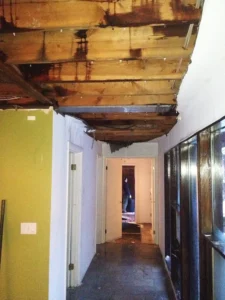 Water damaged roof before water damage restoration